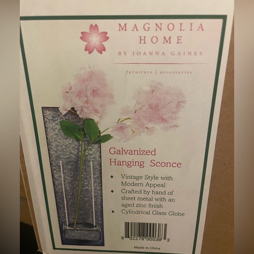 Magnolia home galvanize wall scone W/ glass vase  -NWT